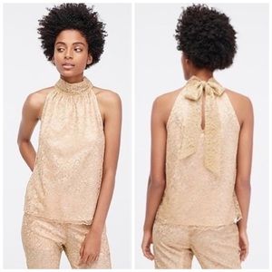 J. Crew tie neck metallic lace top size medium
